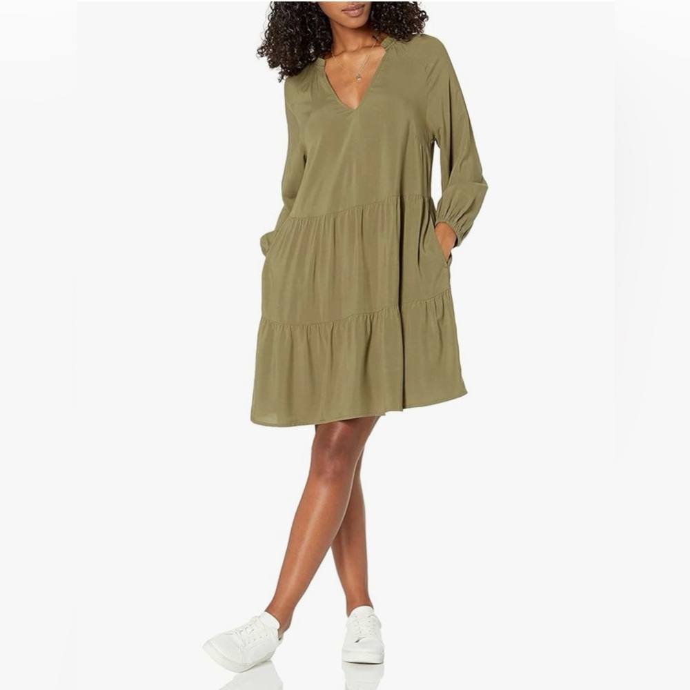 The Drop x Caralyn Mirand Ruffle Neck Tiered Mini Dress Olive